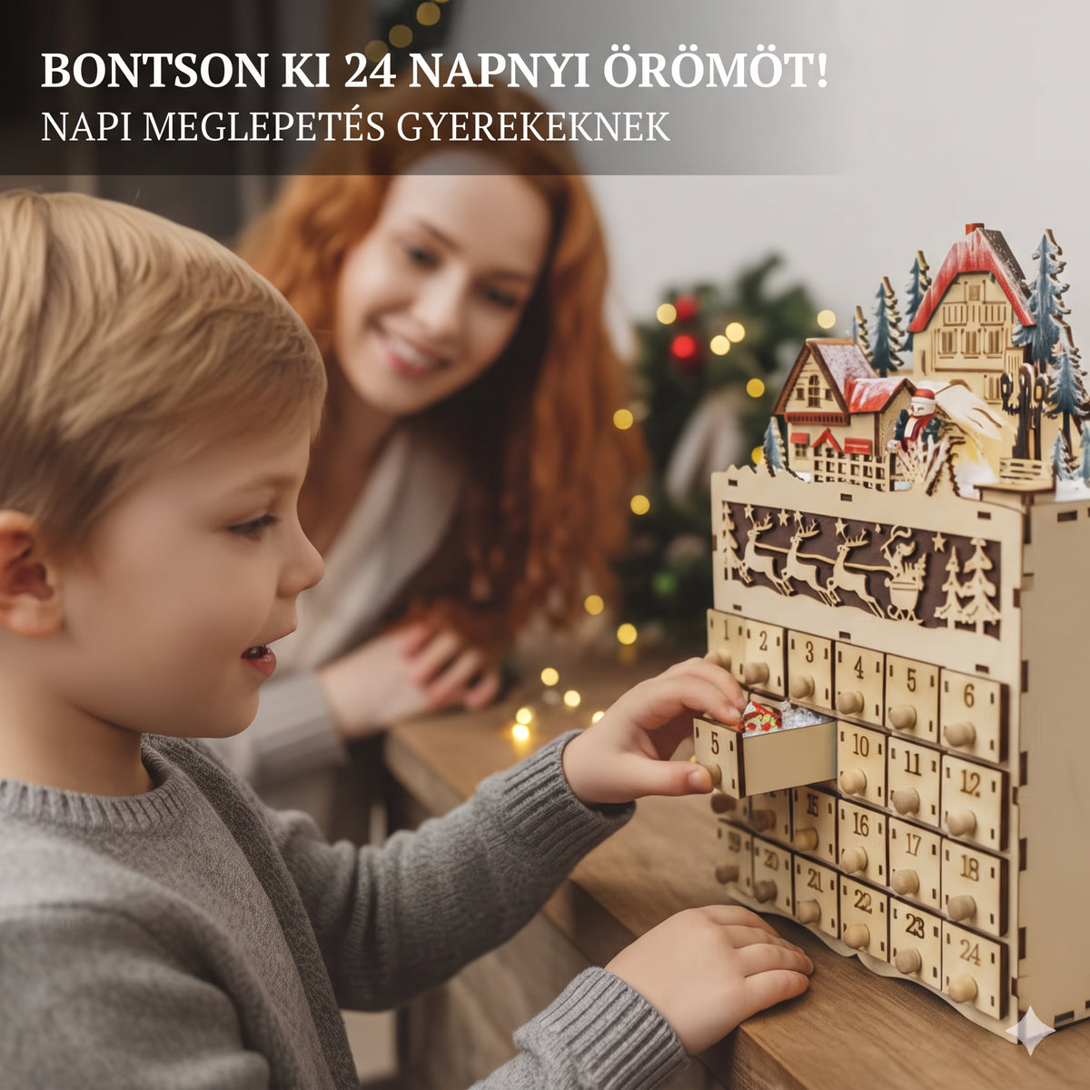 Noelwood - Adventi naptár fából rénszarvas motívummal