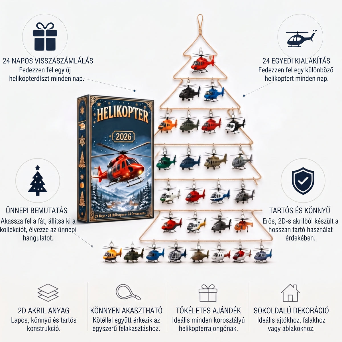 Flymas - Adventi naptár 24 akril repülő dekorációval