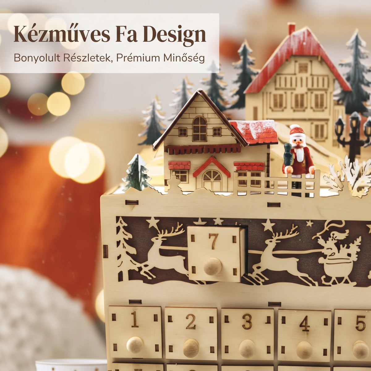 Noelwood - Adventi naptár fából rénszarvas motívummal