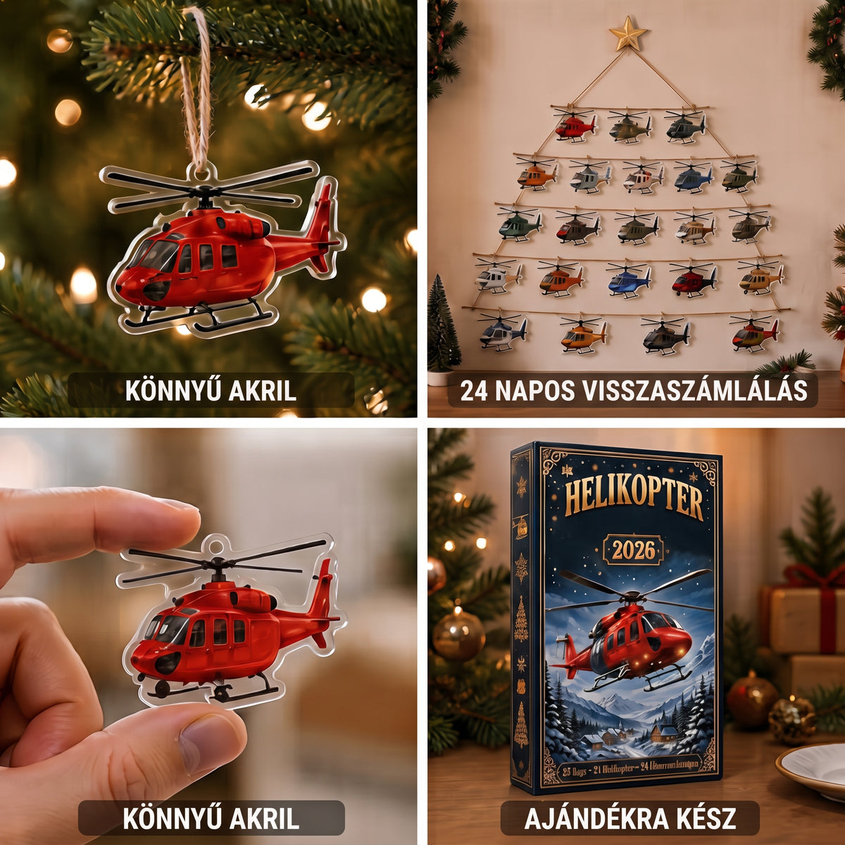 Flymas - Adventi naptár 24 akril repülő dekorációval