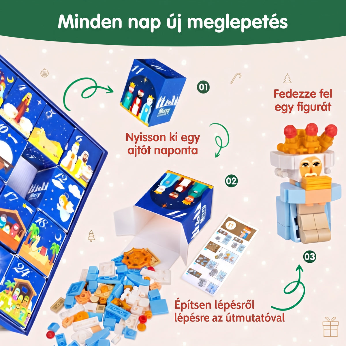 Noelbrick - Adventi naptár 24 építőkészlettel egy betlehemhez