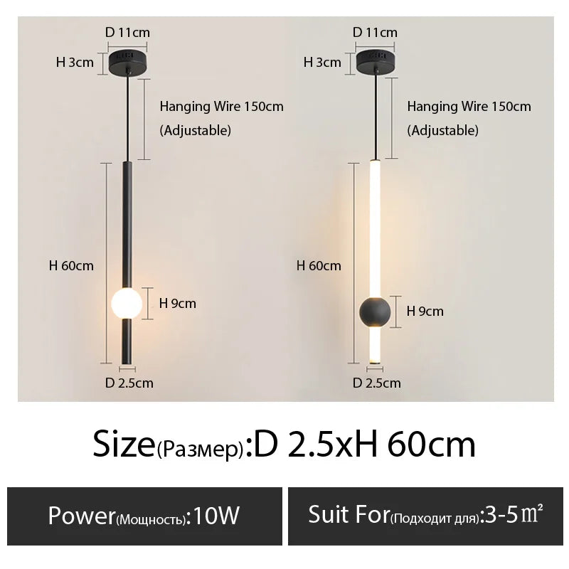 LumaSphere - Minimalist Pendant Light Slender Black Rod with Spherical Glass Globe | Soft Ambient Lighting with Adjustable Drop | Elegant Accent for Dining, Kitchen, or Hallway