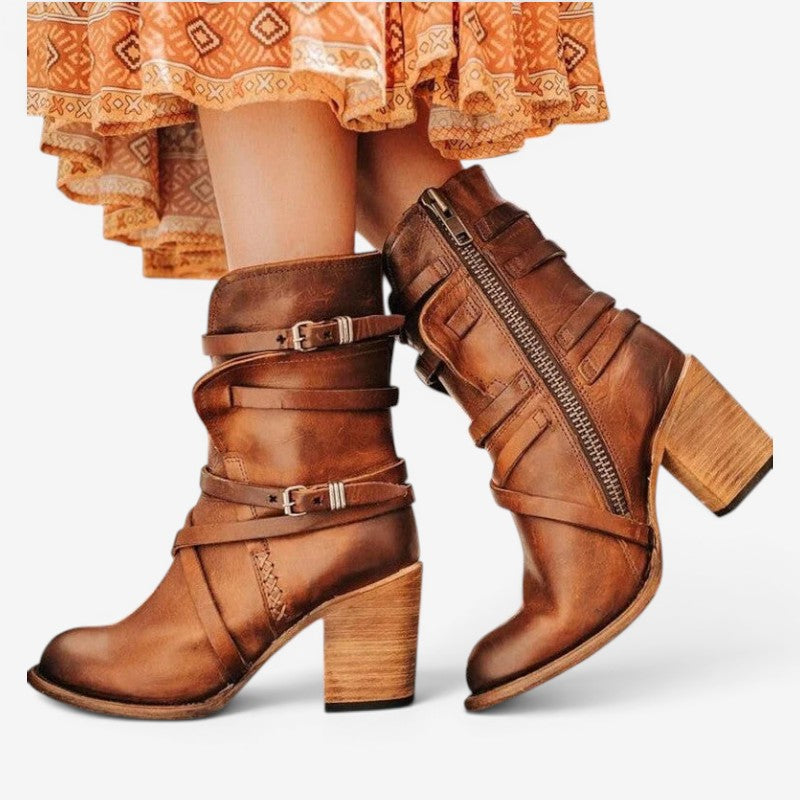 Women's Ankle Boots with Double Buckle Straps