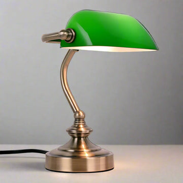 EleganceShade - Vintage Adjustable Swing-Arm Lamp Antique Brass Base with Green Glass Shade | Adjustable Arm for Personalized Lighting | Timeless Accent for Desk, Side Table, or Reading Nook