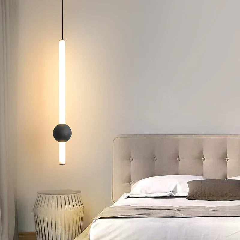 LumaSphere - Minimalist Pendant Light Slender Black Rod with Spherical Glass Globe | Soft Ambient Lighting with Adjustable Drop | Elegant Accent for Dining, Kitchen, or Hallway