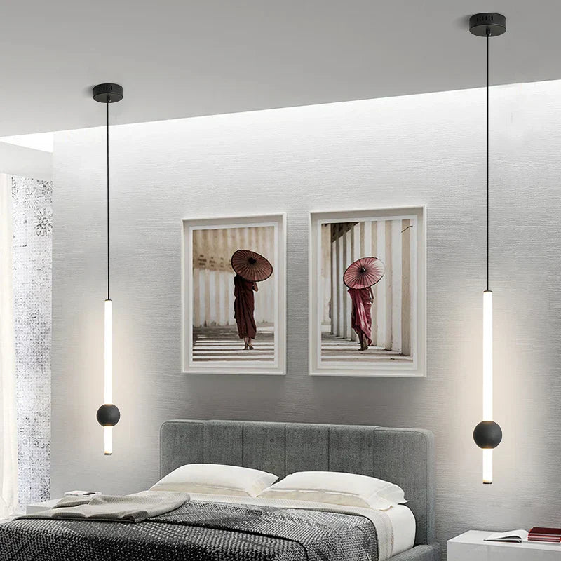 LumaSphere - Minimalist Pendant Light Slender Black Rod with Spherical Glass Globe | Soft Ambient Lighting with Adjustable Drop | Elegant Accent for Dining, Kitchen, or Hallway