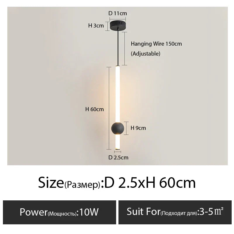 LumaSphere - Minimalist Pendant Light Slender Black Rod with Spherical Glass Globe | Soft Ambient Lighting with Adjustable Drop | Elegant Accent for Dining, Kitchen, or Hallway