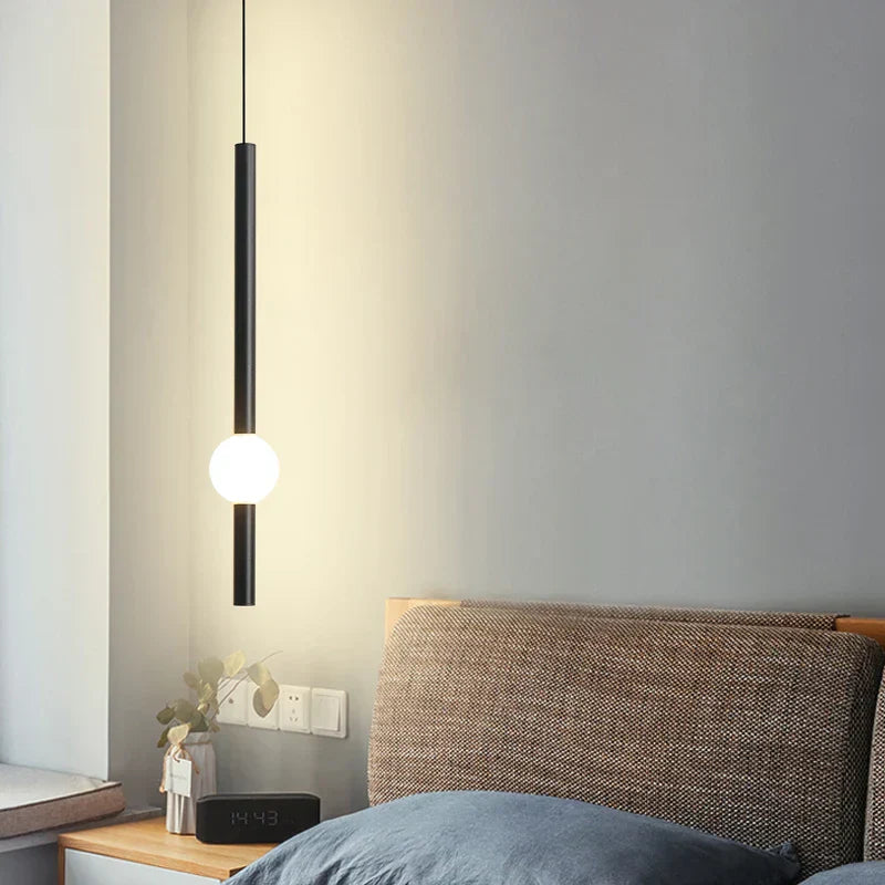 LumaSphere - Minimalist Pendant Light Slender Black Rod with Spherical Glass Globe | Soft Ambient Lighting with Adjustable Drop | Elegant Accent for Dining, Kitchen, or Hallway