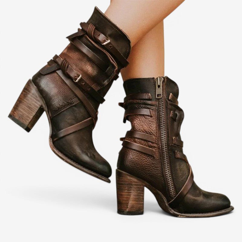 Women's Ankle Boots with Double Buckle Straps