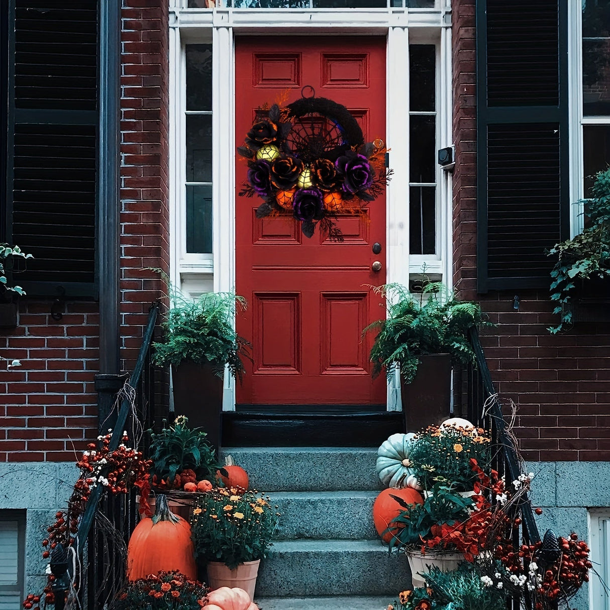 Halloween Wreath with Spiderweb and Roses