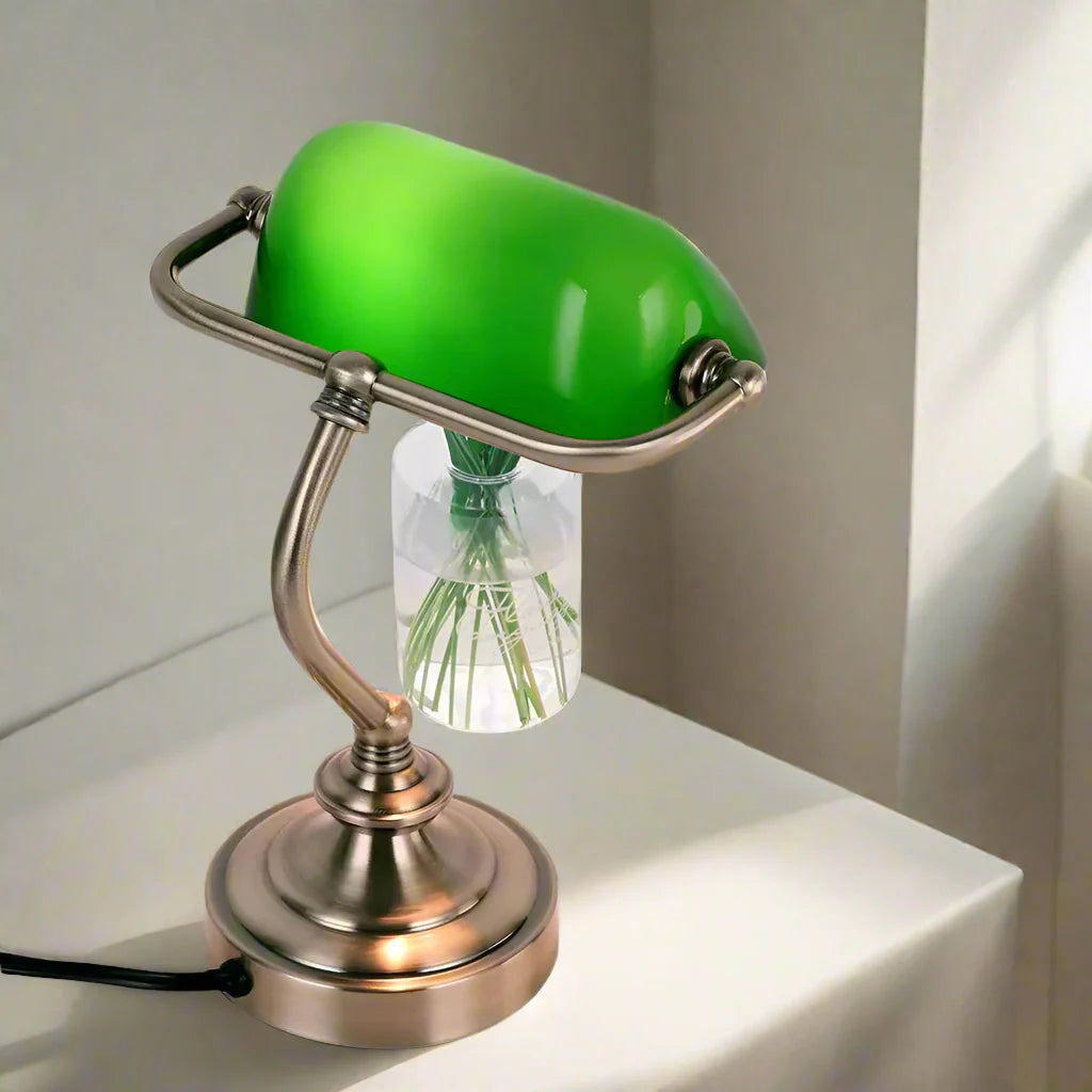 EleganceShade - Vintage Adjustable Swing-Arm Lamp Antique Brass Base with Green Glass Shade | Adjustable Arm for Personalized Lighting | Timeless Accent for Desk, Side Table, or Reading Nook