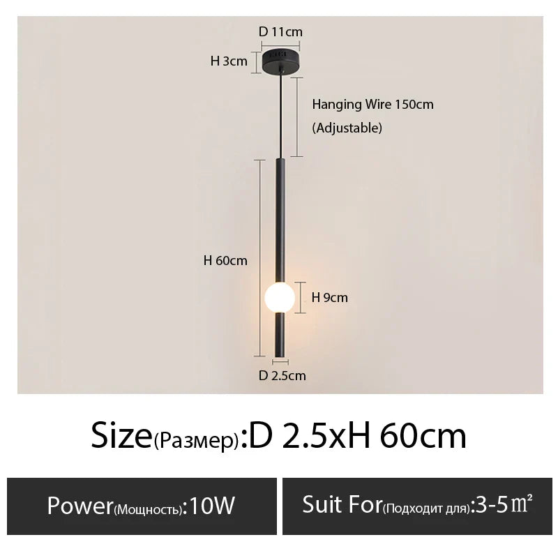 LumaSphere - Minimalist Pendant Light Slender Black Rod with Spherical Glass Globe | Soft Ambient Lighting with Adjustable Drop | Elegant Accent for Dining, Kitchen, or Hallway