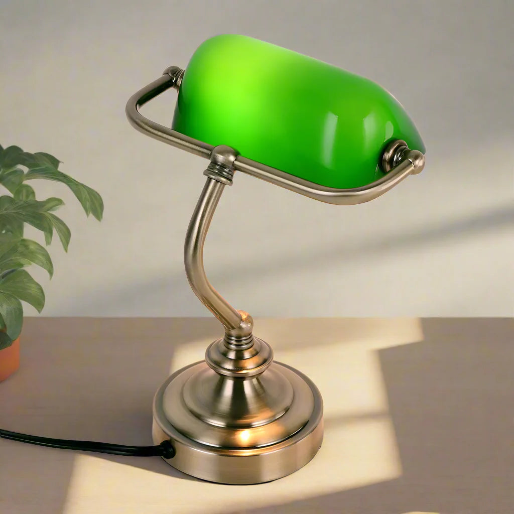 EleganceShade - Vintage Adjustable Swing-Arm Lamp Antique Brass Base with Green Glass Shade | Adjustable Arm for Personalized Lighting | Timeless Accent for Desk, Side Table, or Reading Nook