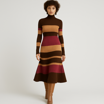 Helen | Colorblock Knit Dress with Stand Collar