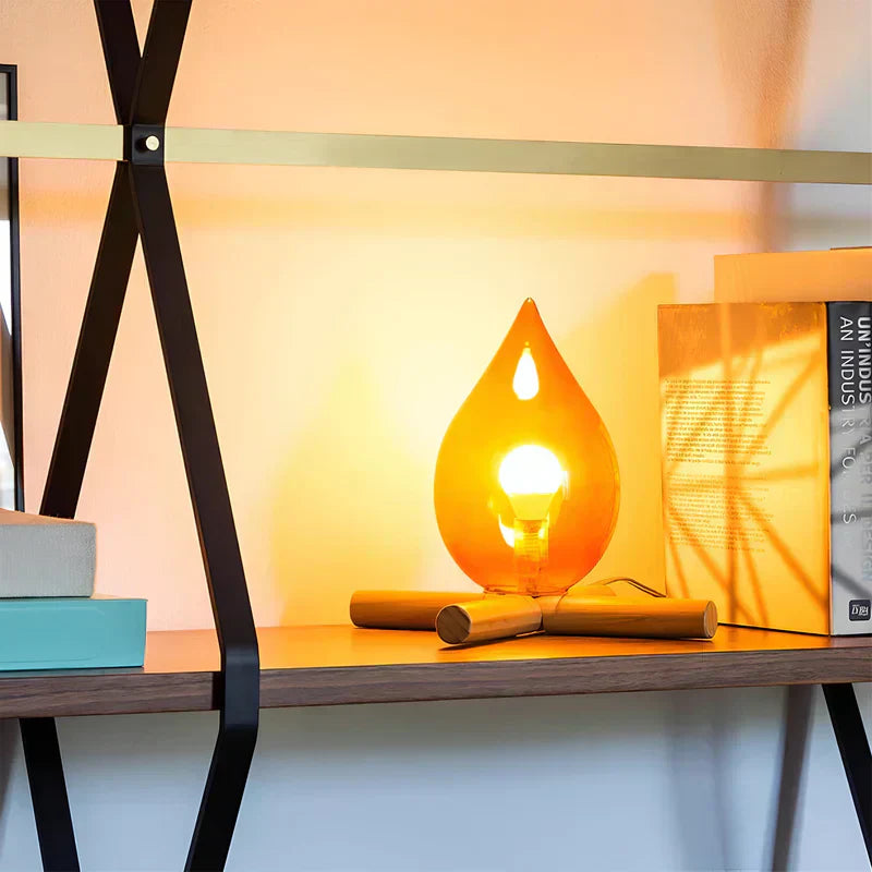 FlammeLys - Table Lamp Wooden Base with Realistic Flame Effect | Soft Warm Glow for Cozy Atmosphere | Elegant Accent for Living Room, Bedroom, or Terrace