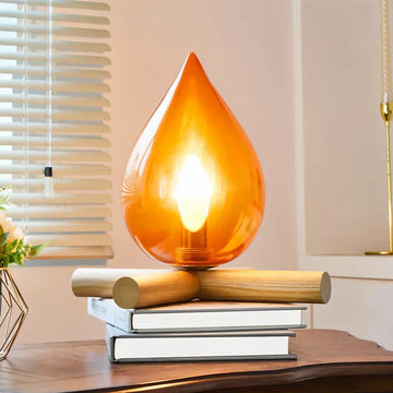 FlammeLys - Table Lamp Wooden Base with Realistic Flame Effect | Soft Warm Glow for Cozy Atmosphere | Elegant Accent for Living Room, Bedroom, or Terrace
