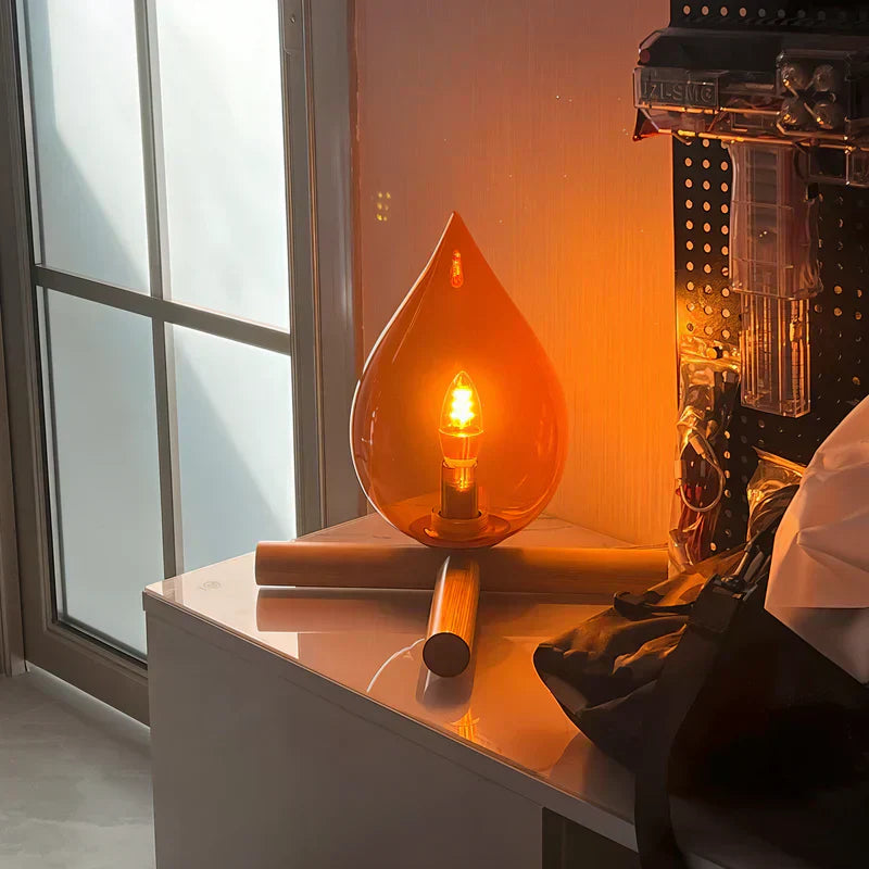 FlammeLys - Table Lamp Wooden Base with Realistic Flame Effect | Soft Warm Glow for Cozy Atmosphere | Elegant Accent for Living Room, Bedroom, or Terrace