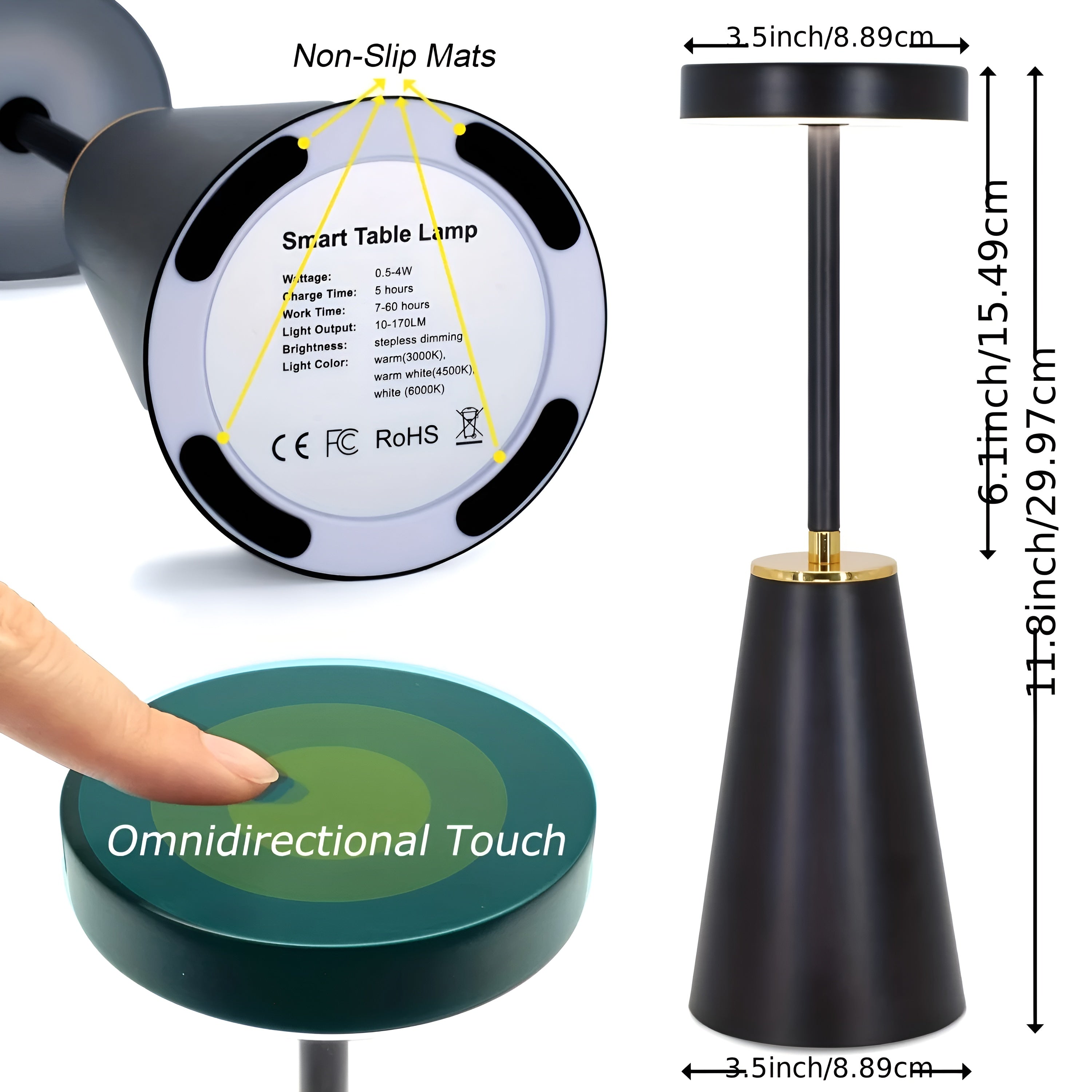 LumeAura - Modern Minimalist LED Desk Lamp Sleek Gold Accent with Chic Contemporary Design | Adjustable Brightness and Touch Control for Work, Study or Relaxation | Compact Space-Saving Lighting for Desk, Nightstand or Shelf