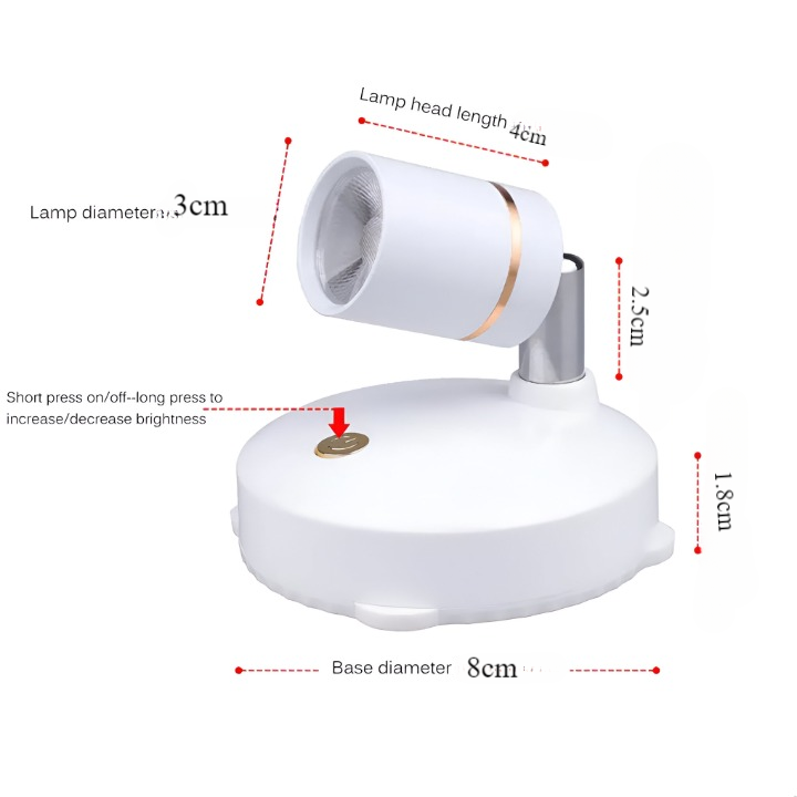 LumiSpot - Mini Dimmable LED Spotlight Wireless Accent Lighting | Adjustable Brightness for Focused Illumination | Compact Portable Design for Home or Office