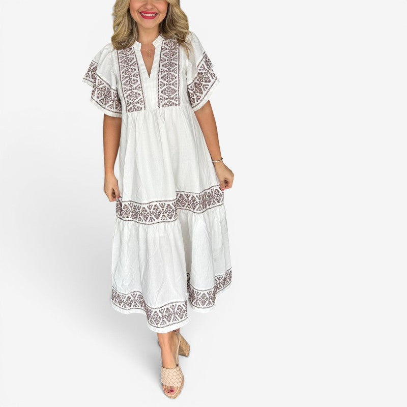 Women’s Printed V-Neck Midi Dress