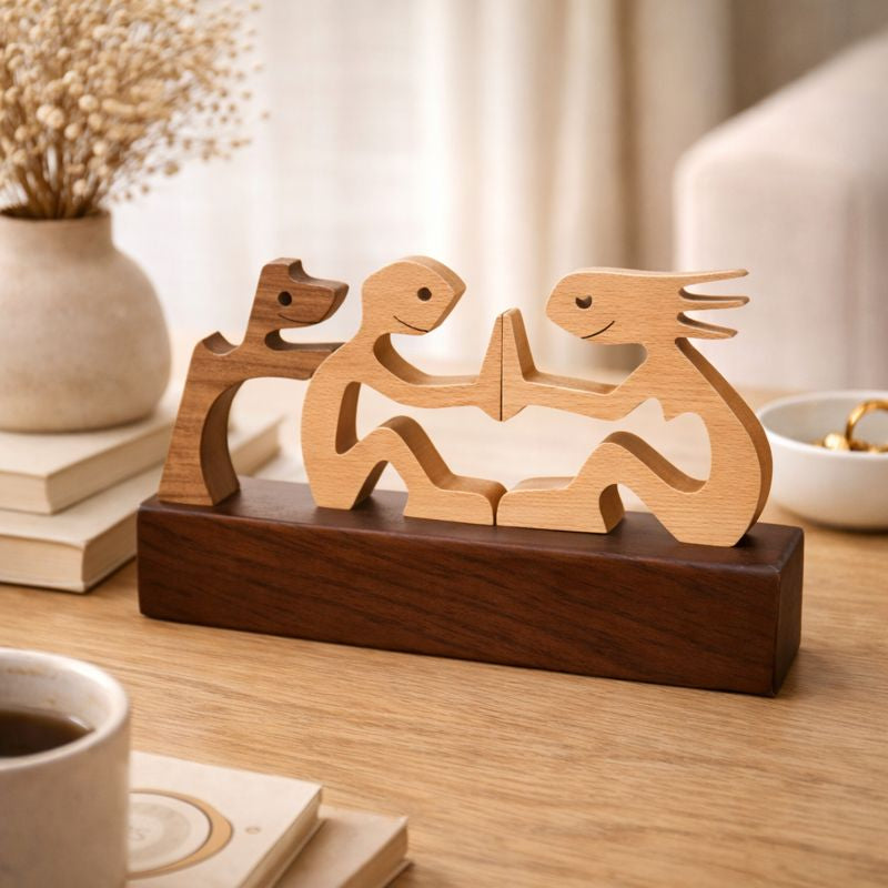 KindredTails | Symbolic Wooden Sculpture | Handcrafted Natural Wood | Minimalist Heartfelt Decor for Animal Lovers | Compact Timeless Gift Idea