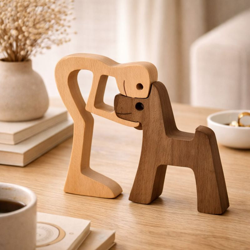 KindredTails | Symbolic Wooden Sculpture | Handcrafted Natural Wood | Minimalist Heartfelt Decor for Animal Lovers | Compact Timeless Gift Idea