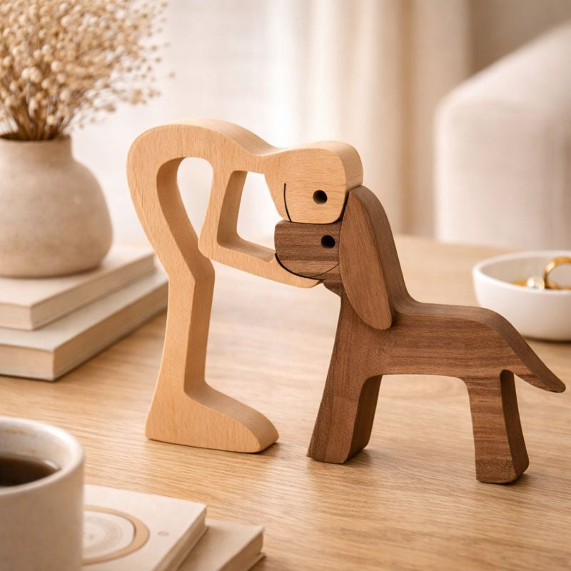 KindredTails | Symbolic Wooden Sculpture | Handcrafted Natural Wood | Minimalist Heartfelt Decor for Animal Lovers | Compact Timeless Gift Idea