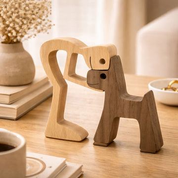 KindredTails | Symbolic Wooden Sculpture | Handcrafted Natural Wood | Minimalist Heartfelt Decor for Animal Lovers | Compact Timeless Gift Idea