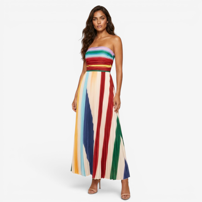 Vibrant Pleated Maxi Dress for Women