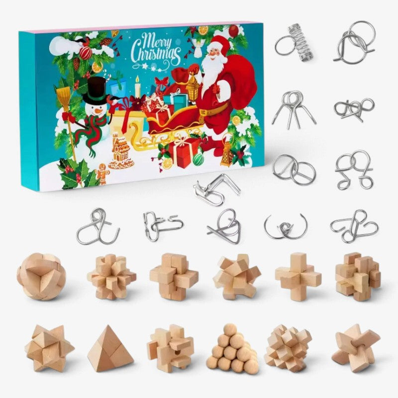 Puzzlora - Adventi naptár 24 fém és fa kirakóval