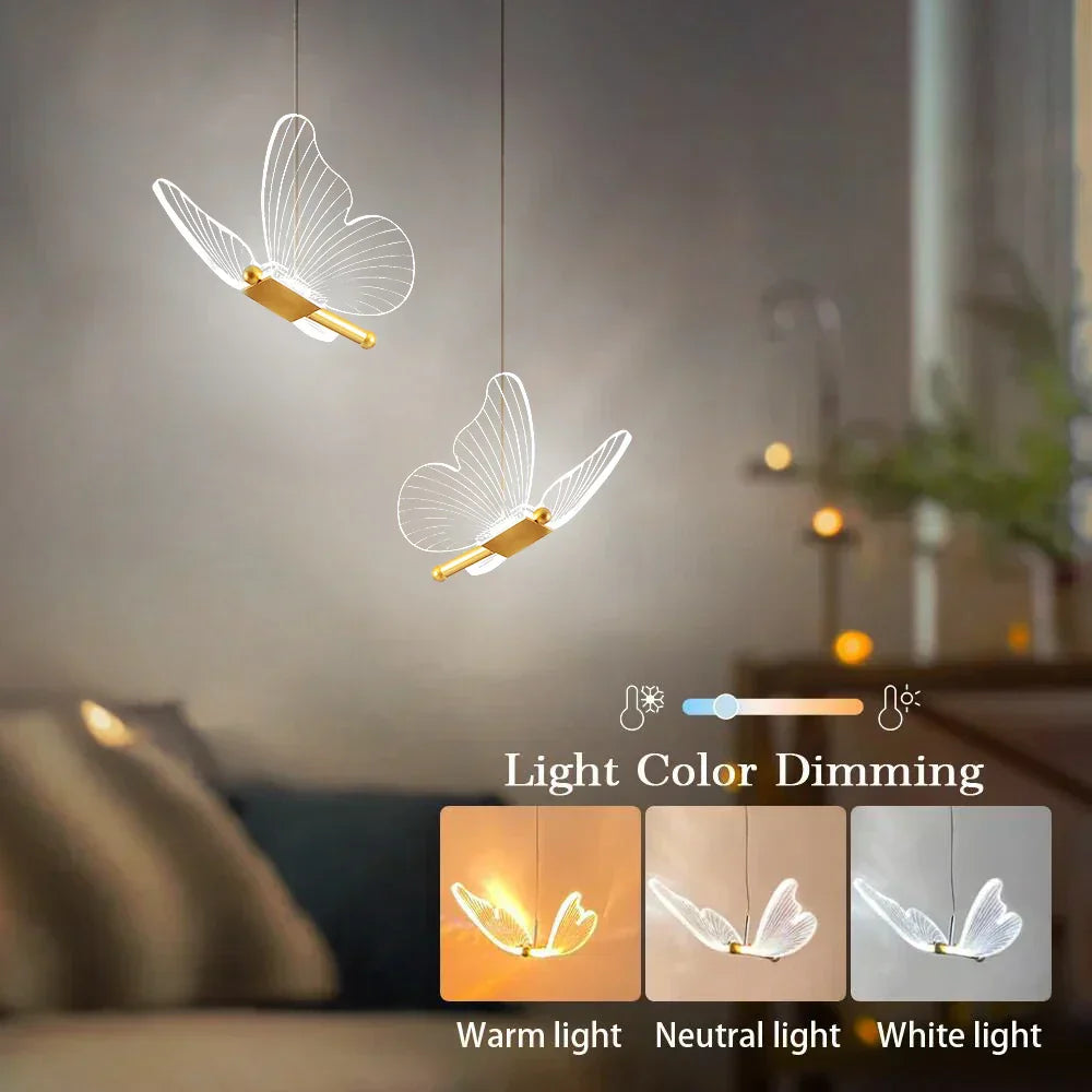 LumiFly - Elegant Butterfly LED Pendant Lights Whimsical Butterfly Design with Dreamy Style | Soft Warm LED Glow Diffused Through Translucent Acrylic | Energy-Efficient Durable Lighting for Bedroom, Nursery or Cozy Corners