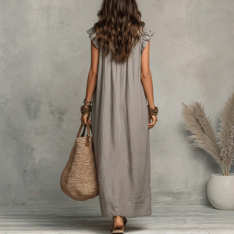 Women's Ruffle V-Neck Sleeveless Maxi Dress
