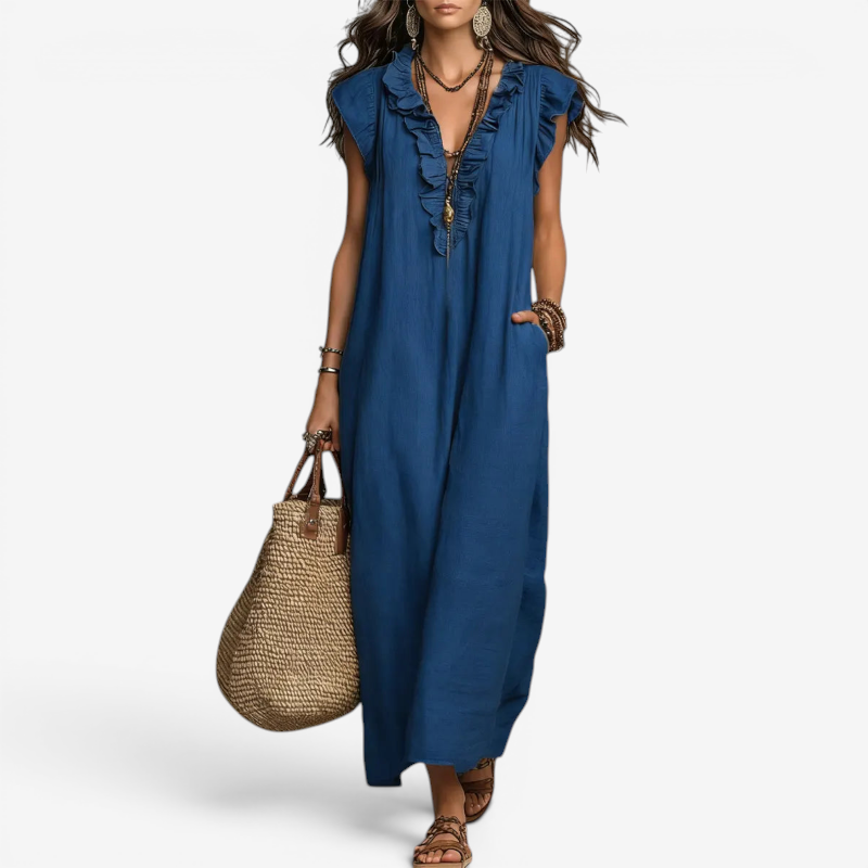 Women's Ruffle V-Neck Sleeveless Maxi Dress