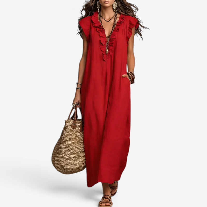 Women's Ruffle V-Neck Sleeveless Maxi Dress