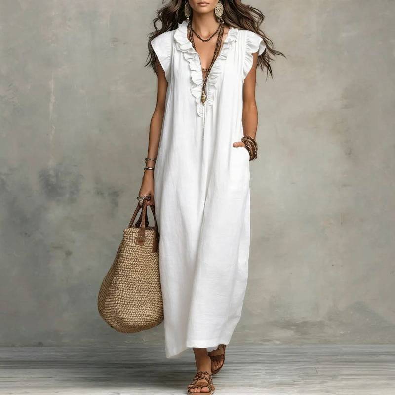 Women's Ruffle V-Neck Sleeveless Maxi Dress