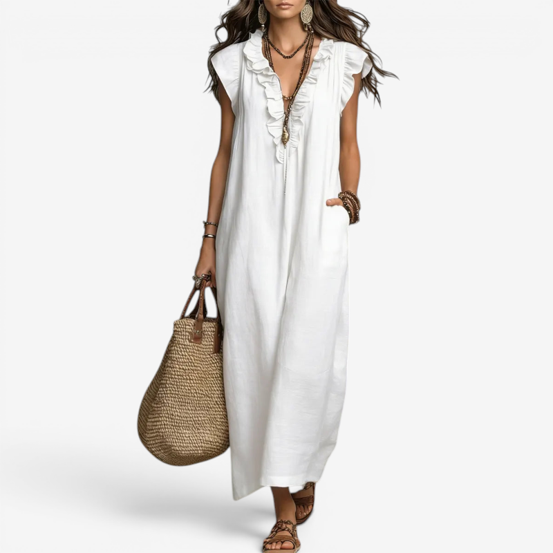 Women's Ruffle V-Neck Sleeveless Maxi Dress