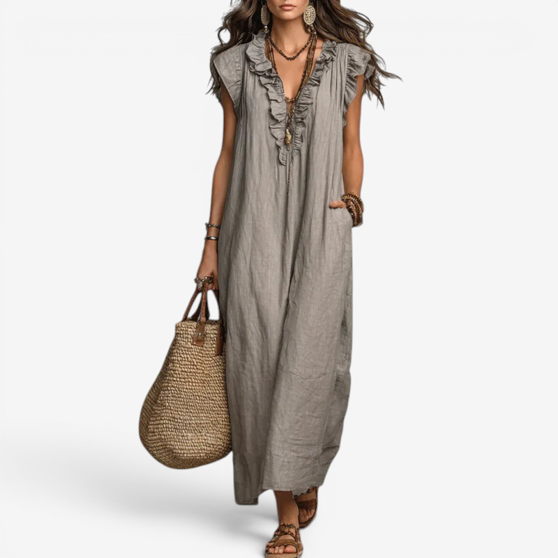 Women's Ruffle V-Neck Sleeveless Maxi Dress