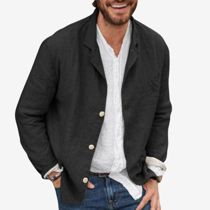 Men's Long Sleeve Button Front Shirt with Chest Pocket