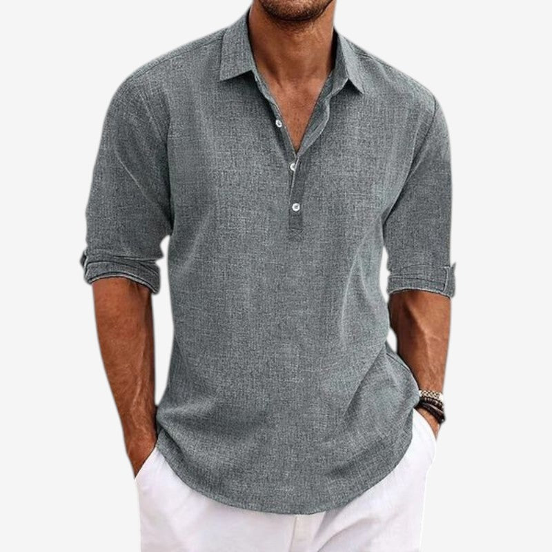 Men's Long Sleeve Button Down Shirt with Turn Down Collar