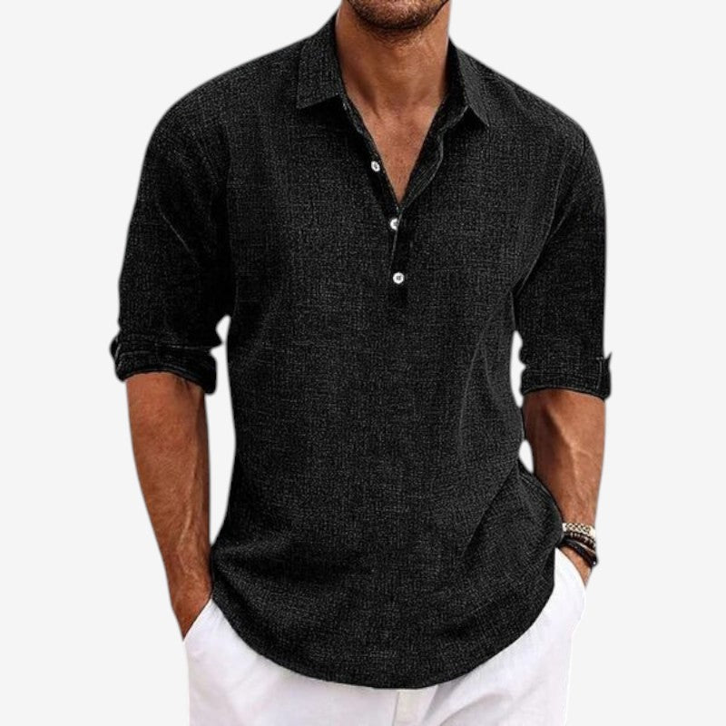 Men's Long Sleeve Button Down Shirt with Turn Down Collar