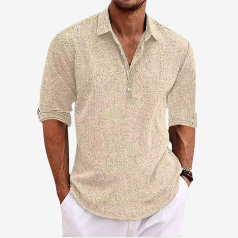 Men's Long Sleeve Button Down Shirt with Turn Down Collar