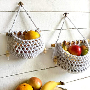Handwoven Macrame Hanging Fruit Basket Stylish Bohemian Design with Space-Saving Hanging Storage | Durable Eco-Friendly Cotton Rope for Fruits, Vegetables, or Decorative Items | Elegant Kitchen or Home Accent