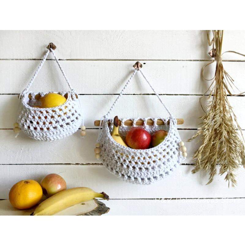 Handwoven Macrame Hanging Fruit Basket Stylish Bohemian Design with Space-Saving Hanging Storage | Durable Eco-Friendly Cotton Rope for Fruits, Vegetables, or Decorative Items | Elegant Kitchen or Home Accent