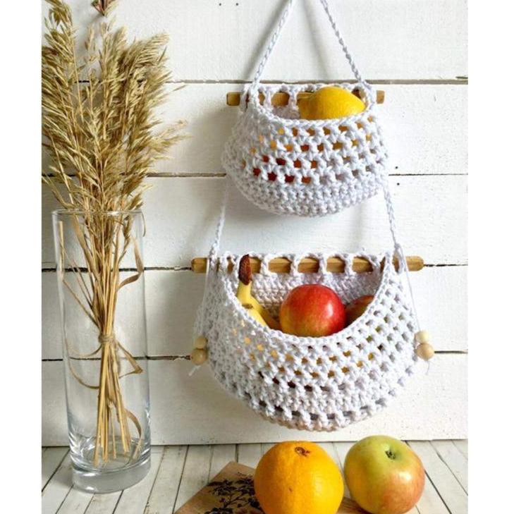 Handwoven Macrame Hanging Fruit Basket Stylish Bohemian Design with Space-Saving Hanging Storage | Durable Eco-Friendly Cotton Rope for Fruits, Vegetables, or Decorative Items | Elegant Kitchen or Home Accent