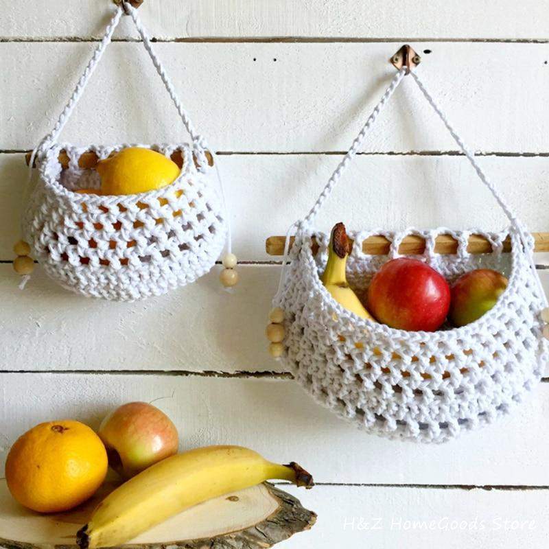 Handwoven Macrame Hanging Fruit Basket Stylish Bohemian Design with Space-Saving Hanging Storage | Durable Eco-Friendly Cotton Rope for Fruits, Vegetables, or Decorative Items | Elegant Kitchen or Home Accent