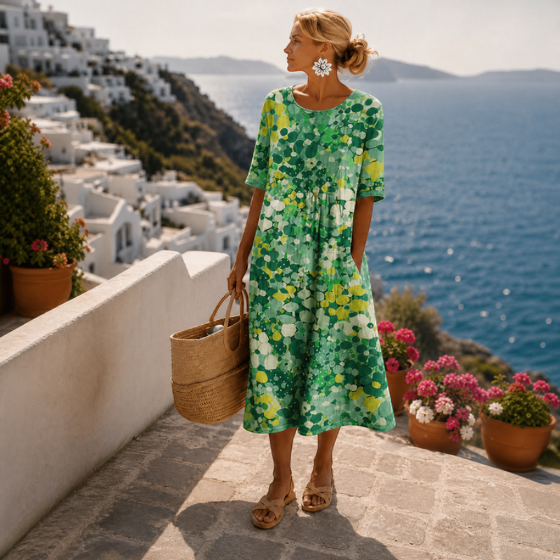 Floral Print Maxi Dress with Half Sleeves