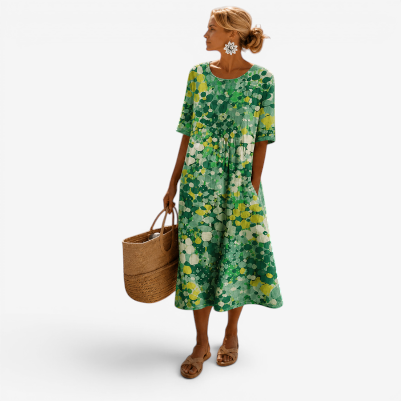 Floral Print Maxi Dress with Half Sleeves