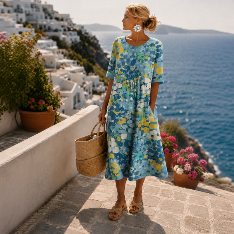 Floral Print Maxi Dress with Half Sleeves