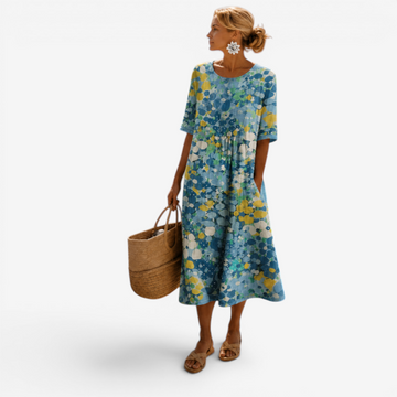 Floral Print Maxi Dress with Half Sleeves