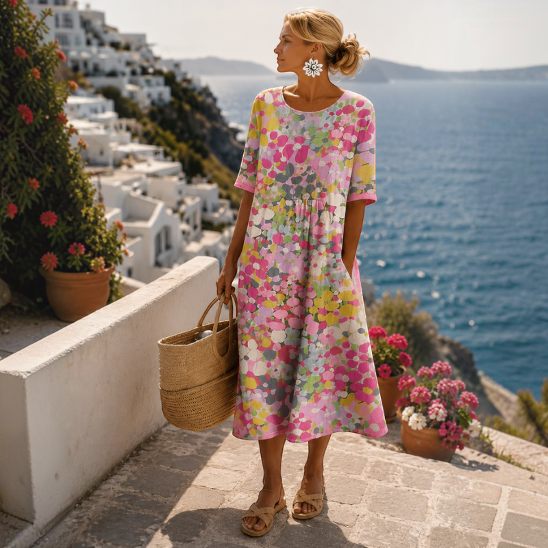 Floral Print Maxi Dress with Half Sleeves